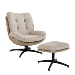 Fauteuil pivotant en tissu beige avec repose pied MANU