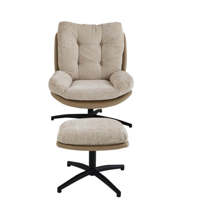 Fauteuil pivotant en tissu beige avec repose pied MANU