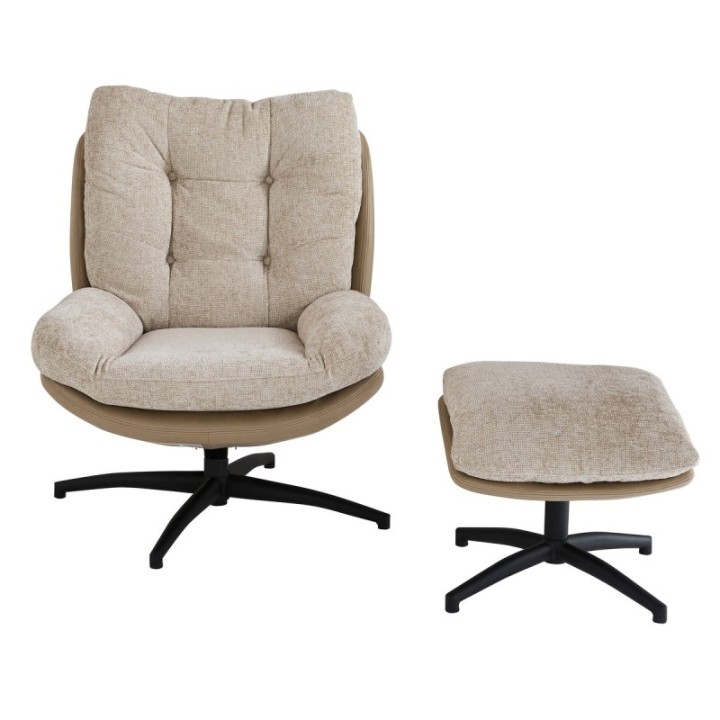 Fauteuil pivotant en tissu beige avec repose pied MANU