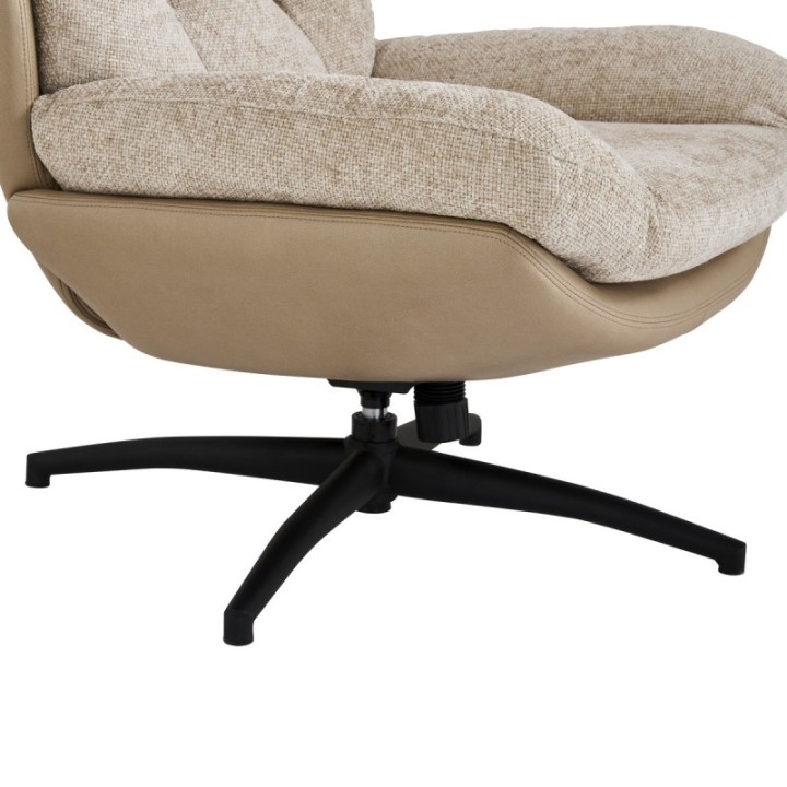 Fauteuil pivotant en tissu beige avec repose pied MANU