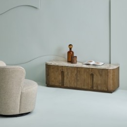 Meuble TV en manguier et marbre BUREN