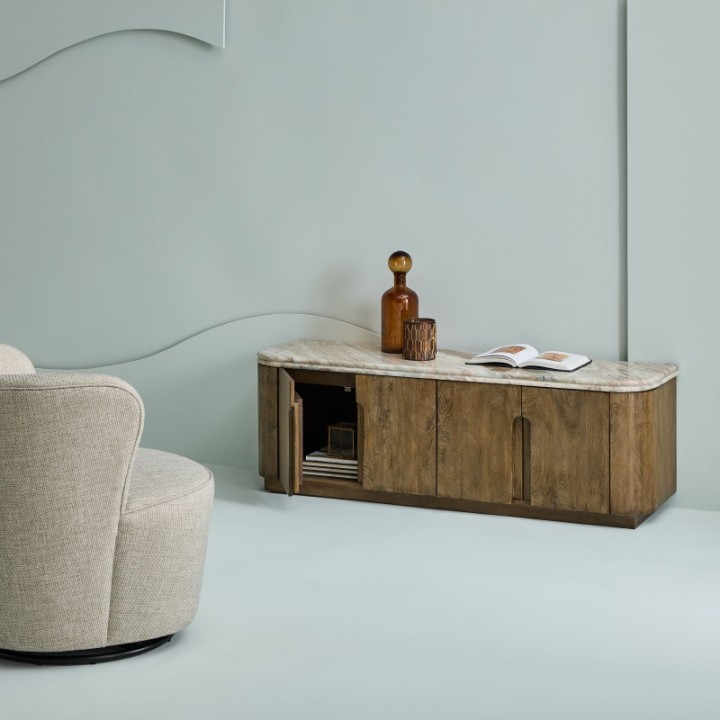 Meuble TV en manguier et marbre BUREN
