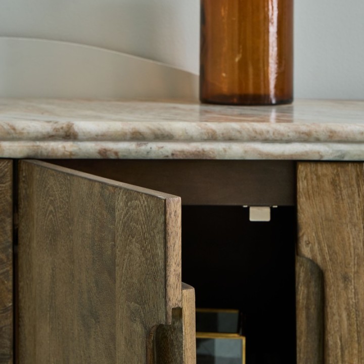 Meuble TV en manguier et marbre BUREN