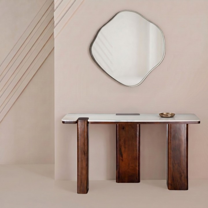Console en bois de manguier et marbre PUZZLE