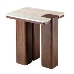 Bout de canapé en bois de manguier et marbre PUZZLE