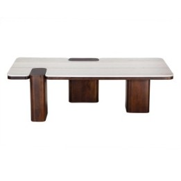 Table basse en bois de manguier et marbre PUZZLE