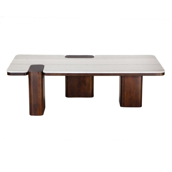 Table basse en bois de manguier et marbre PUZZLE