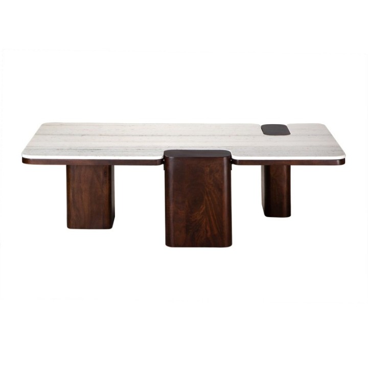 Table basse en bois de manguier et marbre PUZZLE