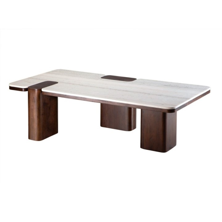 Table basse en bois de manguier et marbre PUZZLE