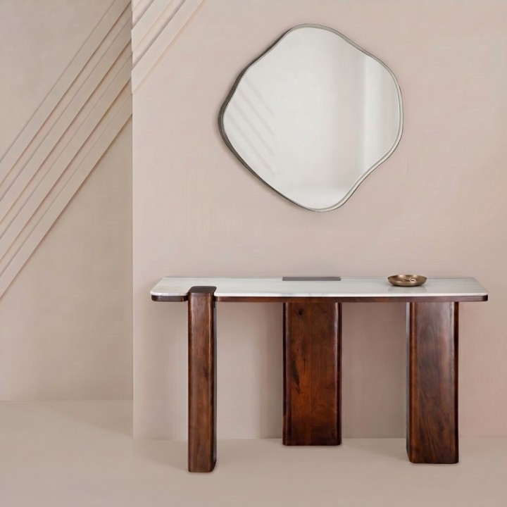 Console en bois de manguier et marbre PUZZLE