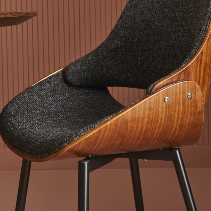 Chaise vintage Mannix en tissu gris et bois