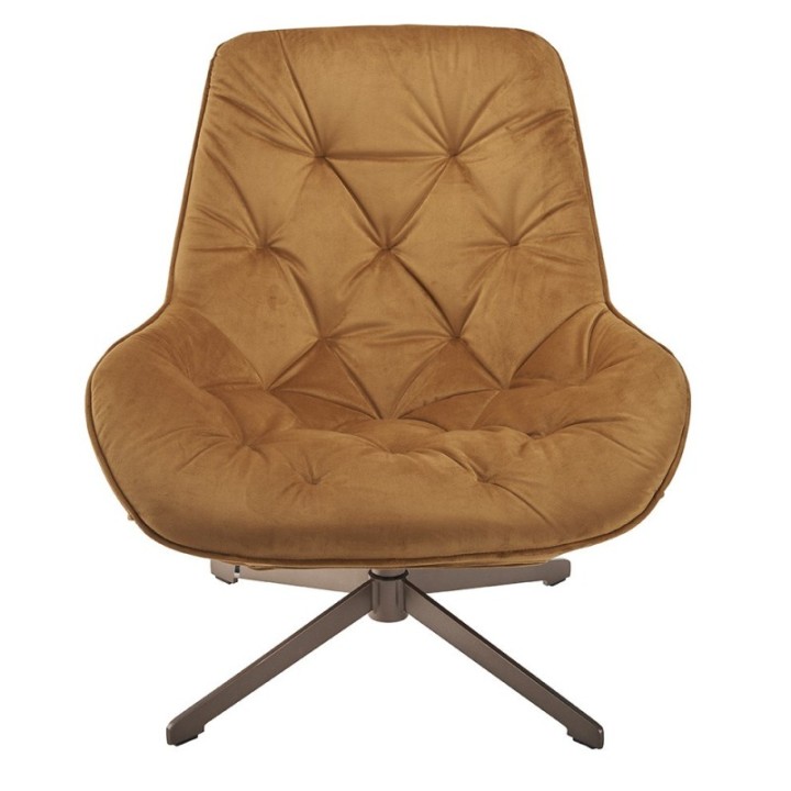 Grand fauteuil camel matelassé esprit bureau en velours