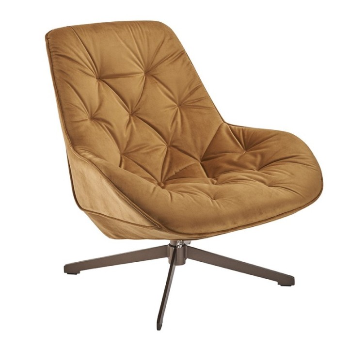 Grand fauteuil camel matelassé esprit bureau en velours