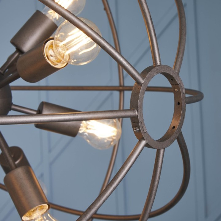 Lustre Spoutnik rond esprit industriel, métallique