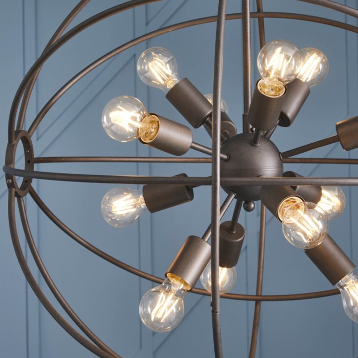 Lustre Spoutnik rond esprit industriel, métallique