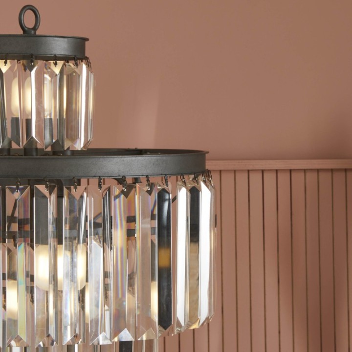 Lampe prête à poser esprit années 50, pampilles en verre