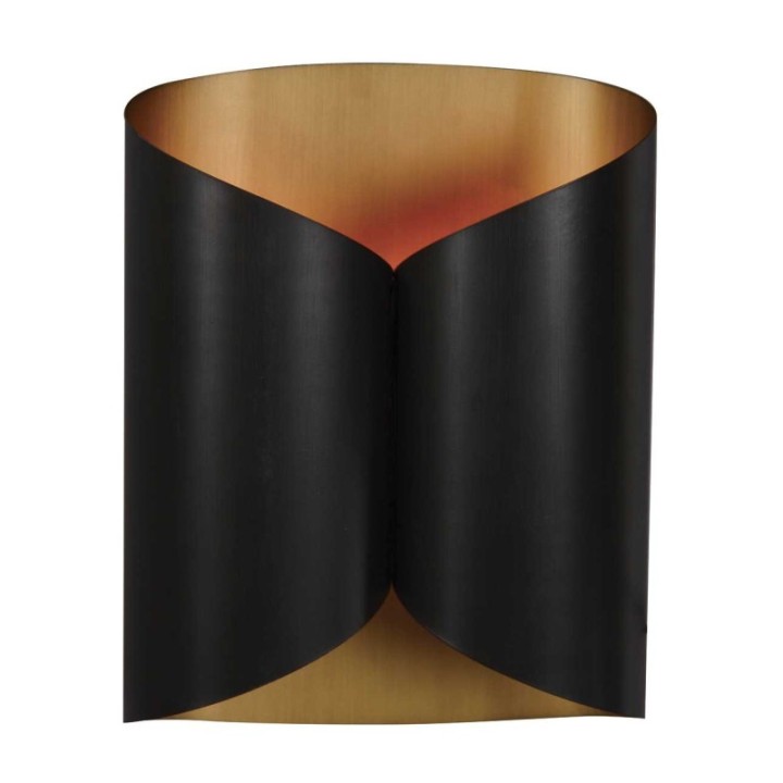 Applique murale, luminaire vintage en métal noir, intérieur doré