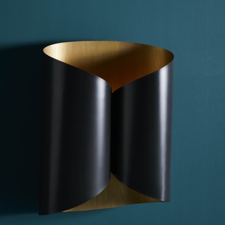 Applique murale, luminaire vintage en métal noir, intérieur doré