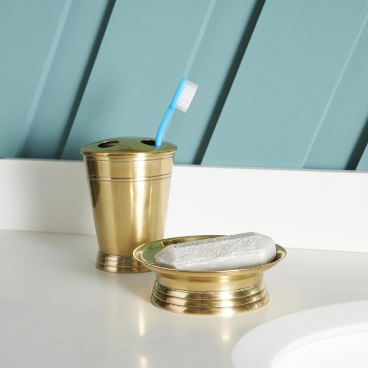 Porte brosse à dents en laiton doré vintage