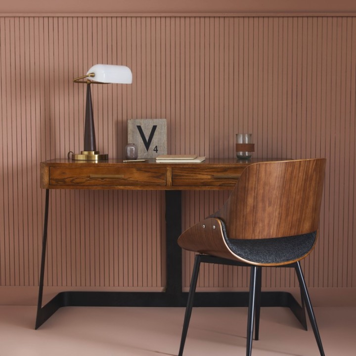Bureau en chêne brûlé et piètement métal, collection Scarlette