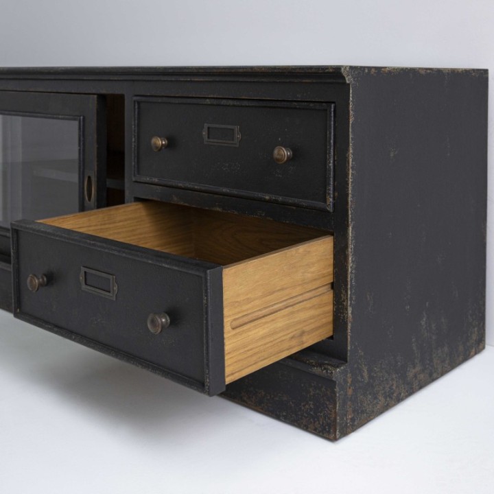 Meuble TV en bois massif et verre AMSTERDAM