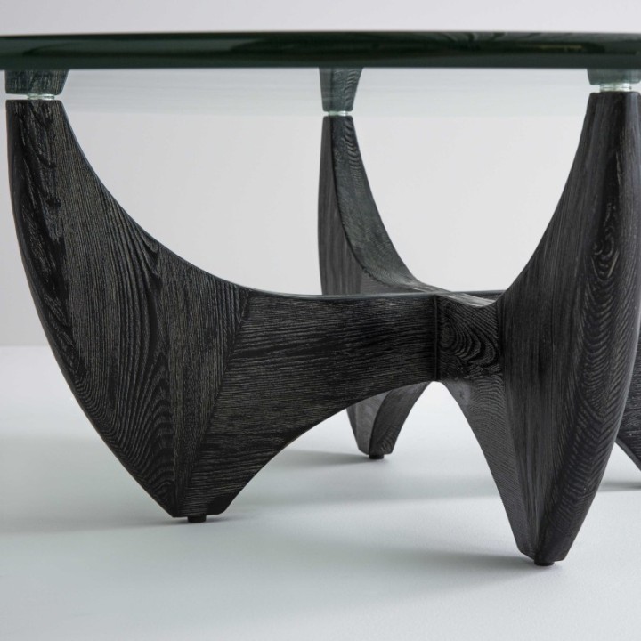 Table basse ronde en chêne massif noir avec plateau en verre HARPER