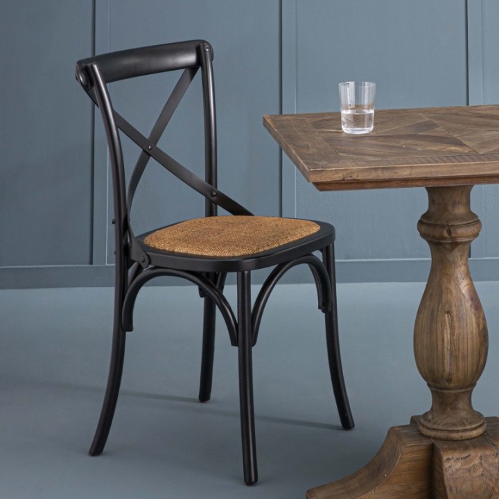 Lot de 2 chaises noires assise rotin BISTROT