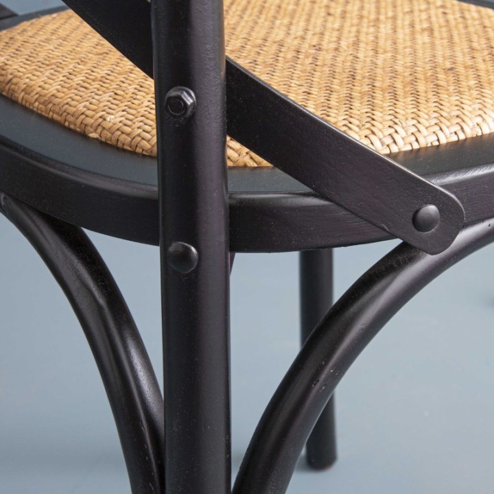 Lot de 2 chaises noires assise rotin BISTROT