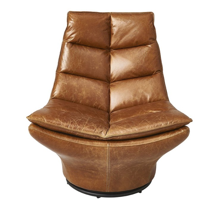 Fauteuil Pivotant en Cuir Camel - ACHILLE