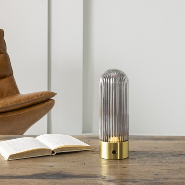 Lampe portable en métal doré et verre fumé H27 cm - TOUAREG