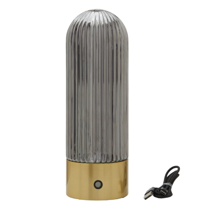 Lampe portable en métal doré et verre fumé H27 cm - TOUAREG