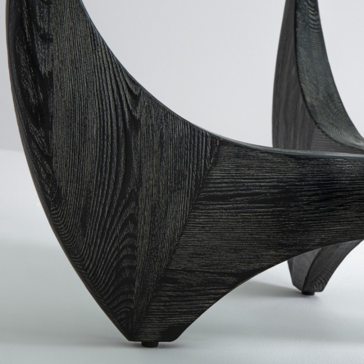 Table basse ronde en chêne massif noir avec plateau en verre HARPER