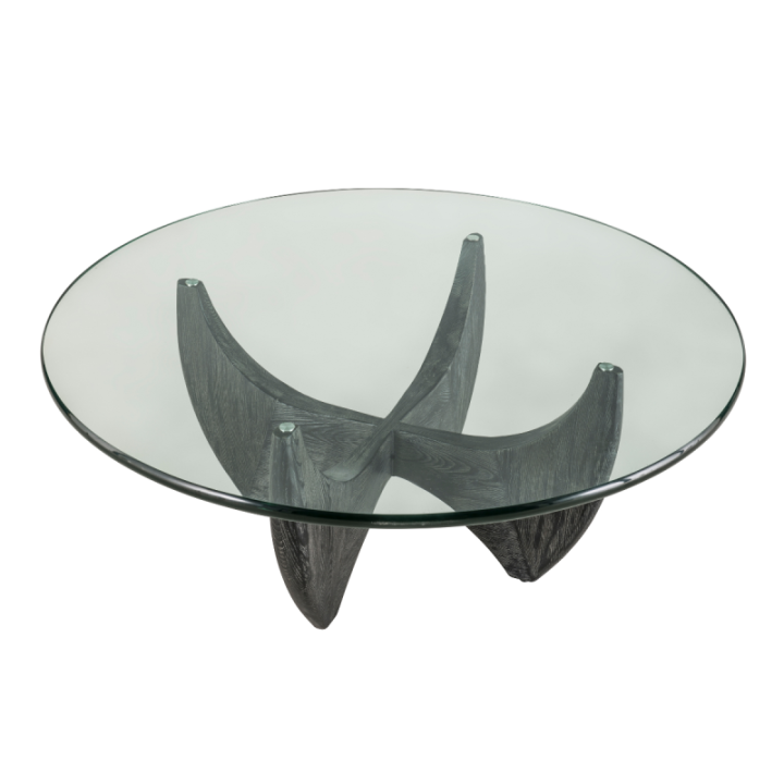 Table basse ronde en chêne massif noir avec plateau en verre HARPER