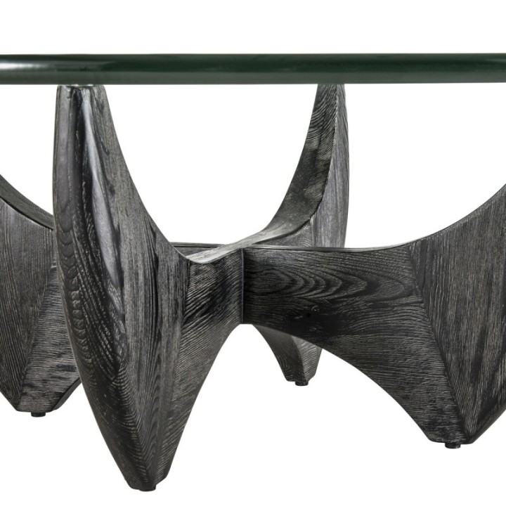 Table basse ronde en chêne massif noir avec plateau en verre HARPER