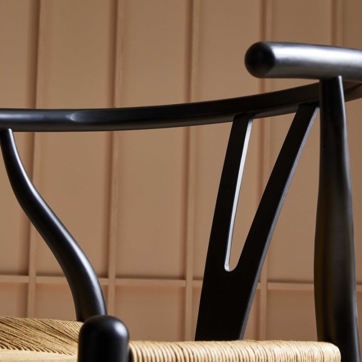 Lot de 2 chaises en hêtre finition noire et assise paille OSLO