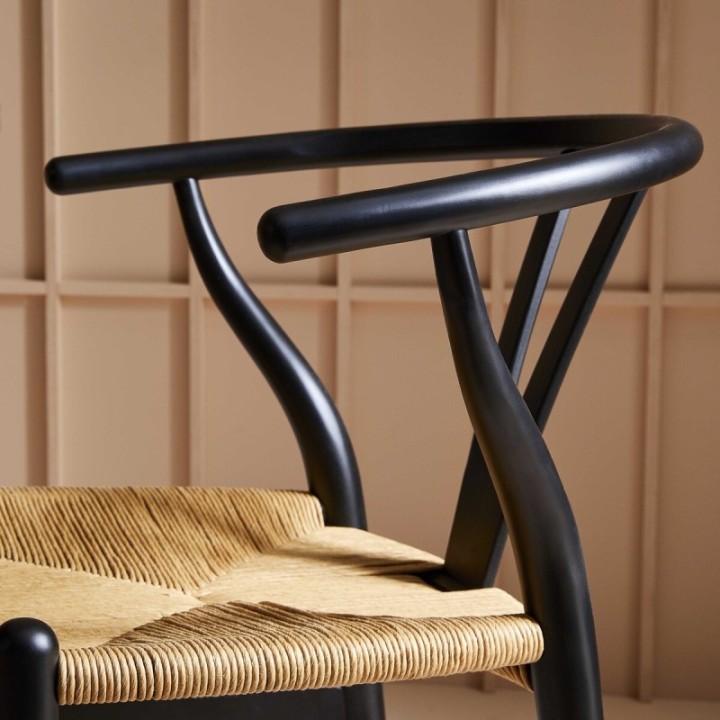 Lot de 2 chaises en hêtre finition noire et assise paille OSLO