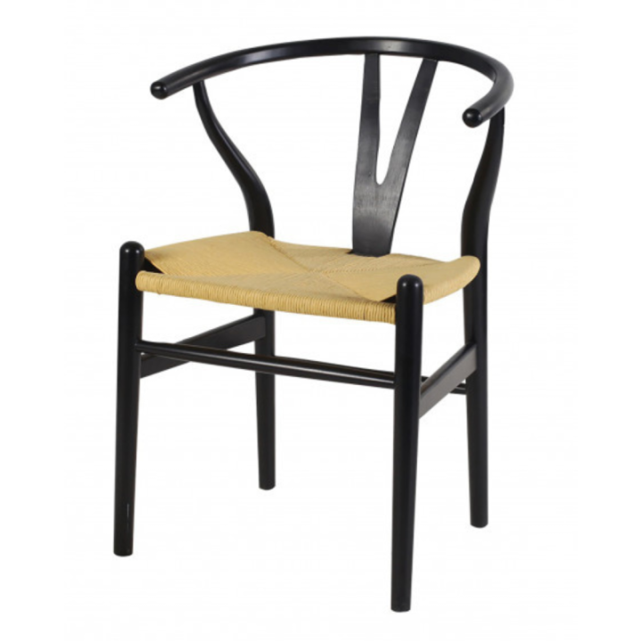 Lot de 2 chaises en hêtre finition noire et assise paille OSLO