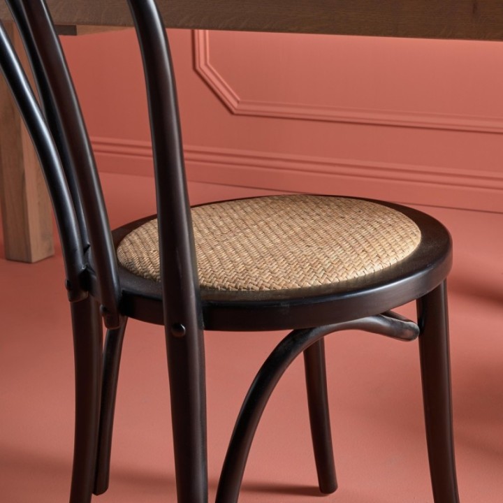 Chaise bistrot en hêtre noir et rotin