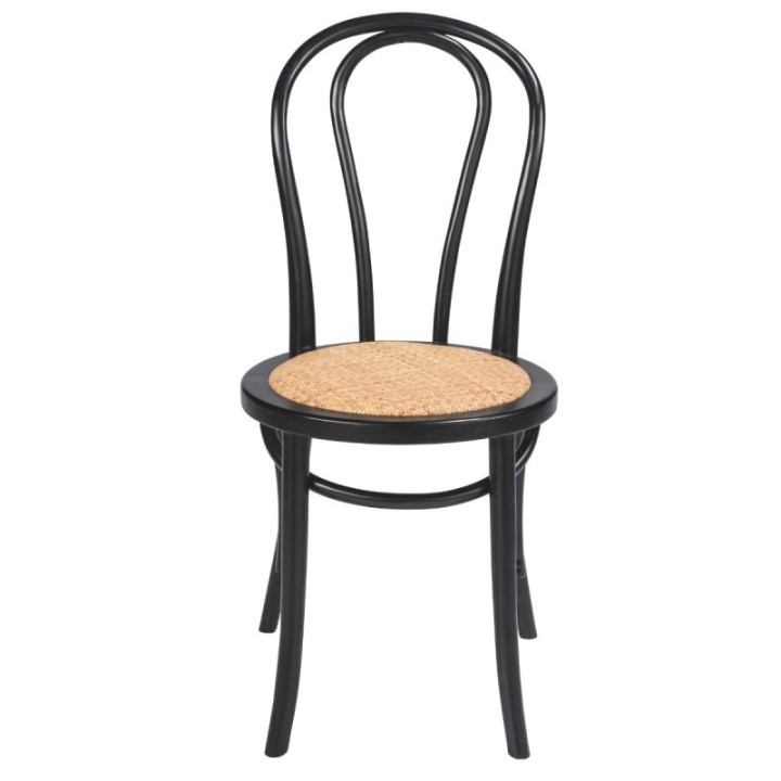Chaise bistrot en hêtre noir et rotin