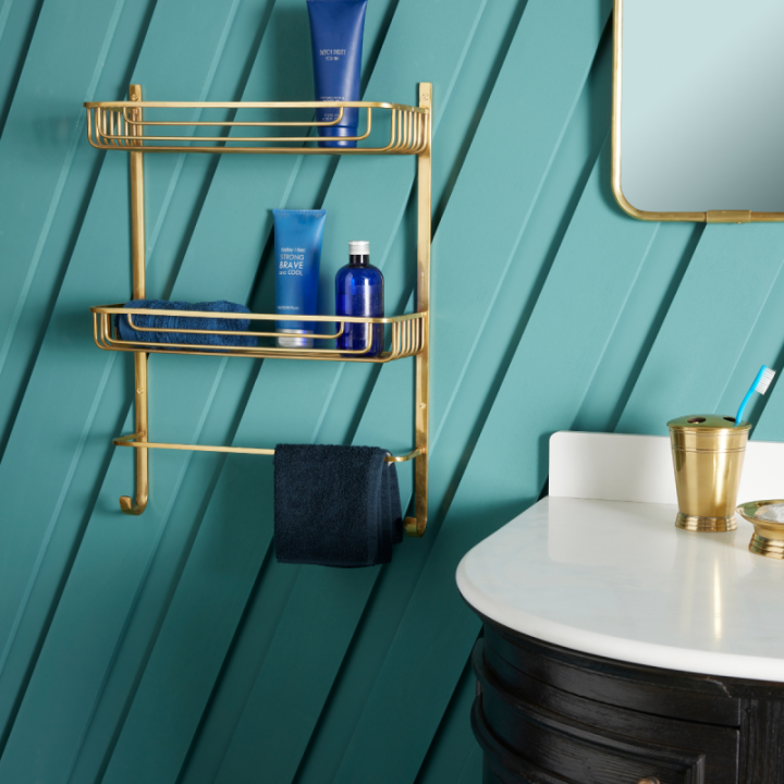 Etagère de salle de bain en laiton doré