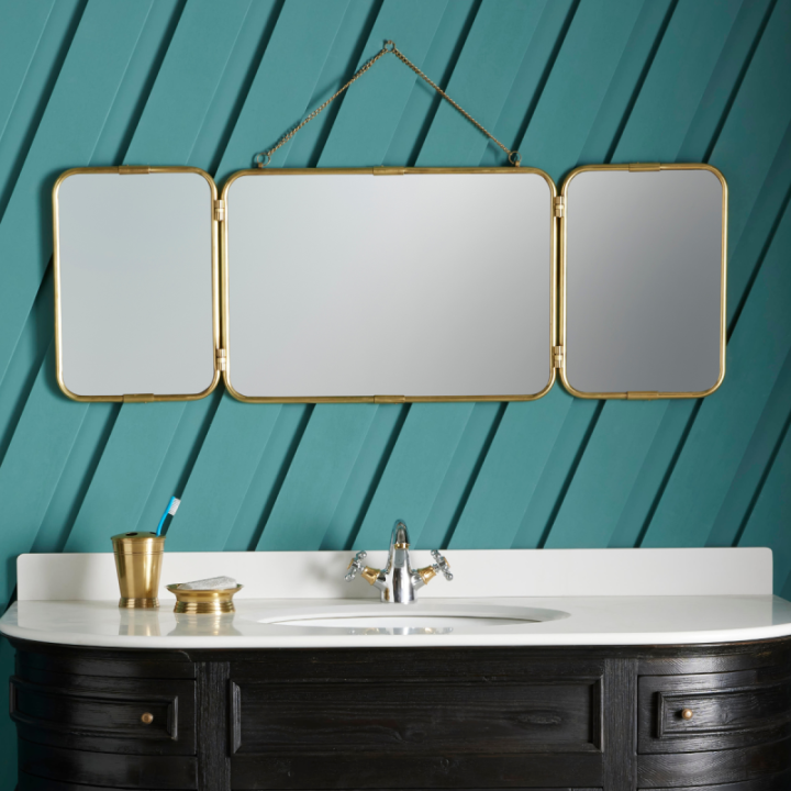Miroir de barbier vintage amovible, finition laiton doré