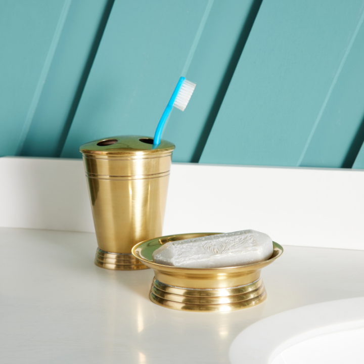 Porte savon perforé vintage en laiton doré