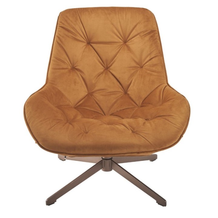 Grand fauteuil camel matelassé esprit bureau en velours