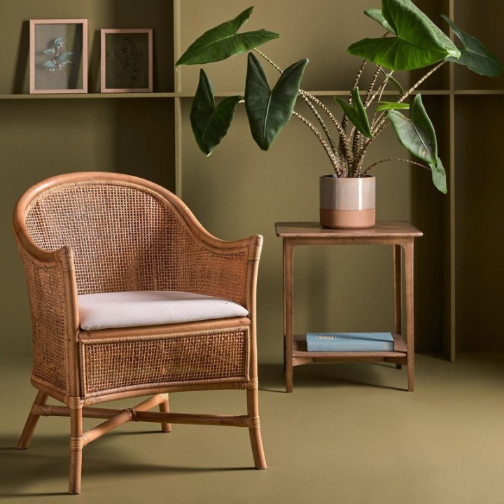 Fauteuil en rotin avec assise en tissu MAURICE