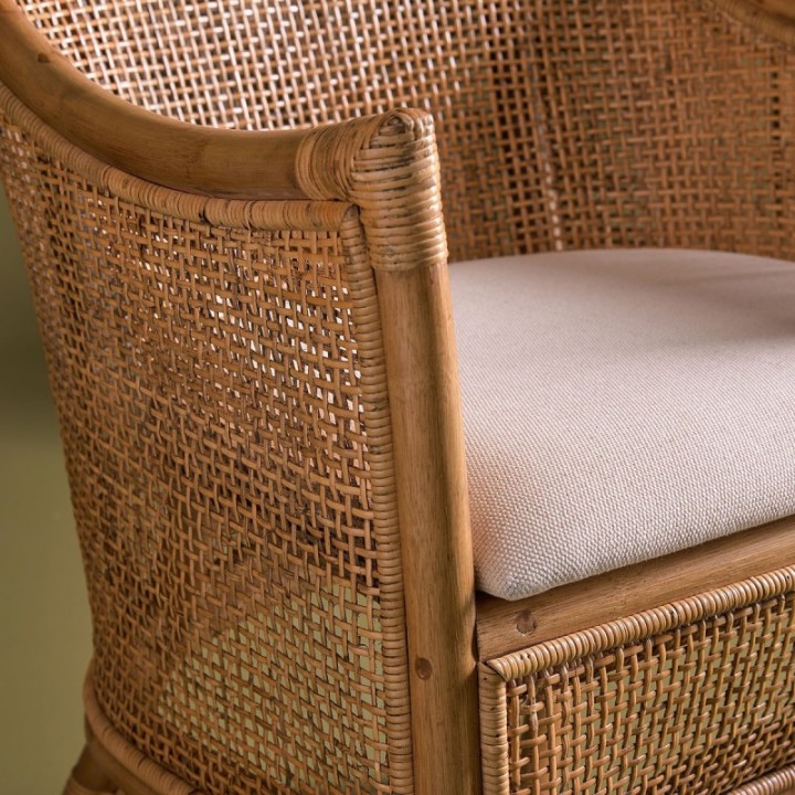 Fauteuil en rotin avec assise en tissu MAURICE