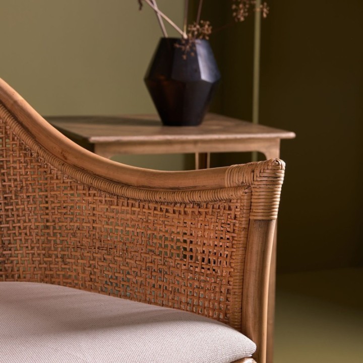 Fauteuil en rotin avec assise en tissu MAURICE