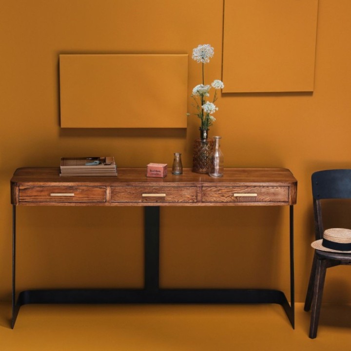Console en chêne brûlé et métal, collection Scarlette