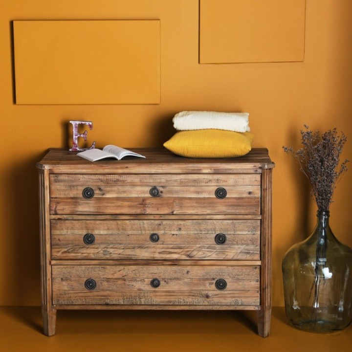 Commode Sidonie en vieux bois, 3 tiroirs