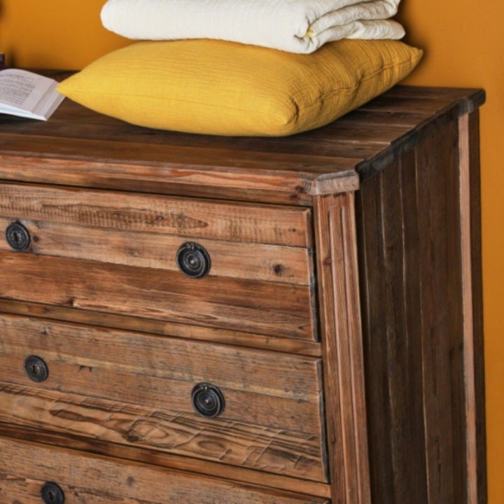 Commode Sidonie en vieux bois, 3 tiroirs