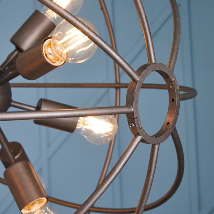 Lustre Spoutnik rond esprit industriel, métallique